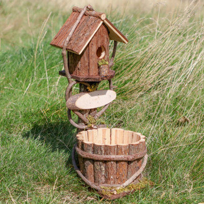 Unique Outdoor Free Standing Doorstep Wooden Birdhouse Flower Plant Pot Bird Nesting Box Planter - 4