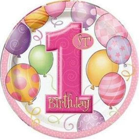 Unique Party 1st Birthday Party Plates (Pack of 8) Pink (One Size)