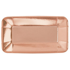 Unique Party 8 Foil Appetizer Rectangular Plates (Pack of 8) Rose Gold (9 inches x 5 inches)