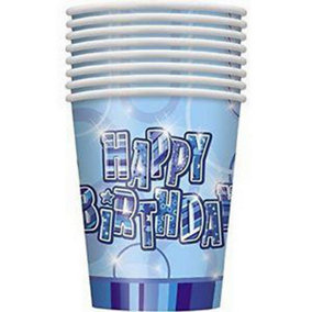 Unique Party 8 Happy Birthday Party Cups Blue (9oz)
