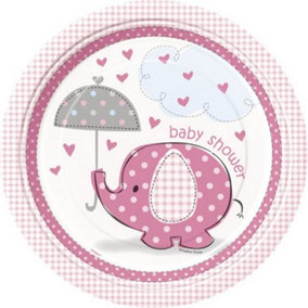 Unique Party 9 Inch Pink Plates - Umbrellaphants Pink/White (One Size)
