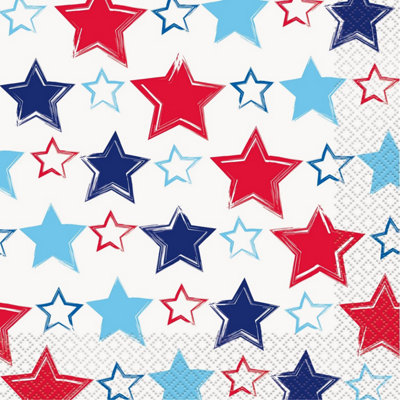 Unique Party American Paper Stars & Stripes Napkins (Pack of 16) White/Red/Blue (One Size)