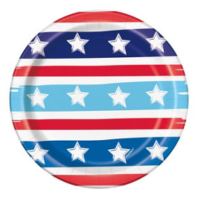 Unique Party American Paper Stars & Stripes Party Plates (Pack of 8) White/Red/Blue (One Size)