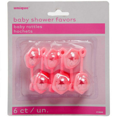 Unique Party Baby Shower Rattles Favors (Pack of 6) Pink (One Size)