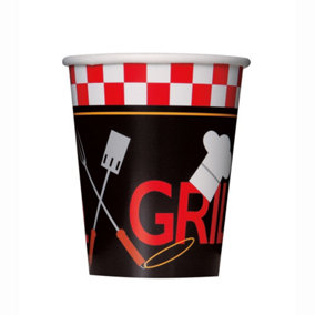 Unique Party Backyard BBQ Paper Disposable Cup (Pack of 8) Black/Red/White (One Size)