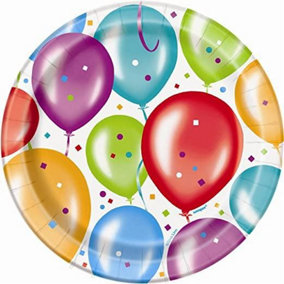 Unique Party Balloon Birthday Party Plates (Pack of 8) Multicoloured (7in)