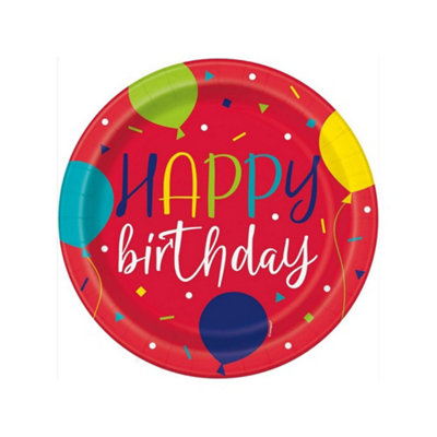 Unique Party Balloon Happy Birthday Party Plates (Pack of 8) Red (One