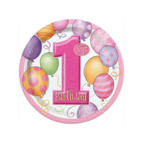 Unique Party Balloons 1st Birthday Party Plates (Pack of 8) Pink (One Size)