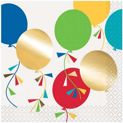 Unique Party Balloons Cocktail Napkins (Pack of 16) Multicoloured (One Size)