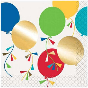 Unique Party Balloons Cocktail Napkins (Pack of 16) Multicoloured (One Size)