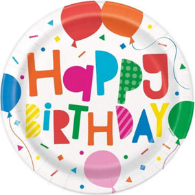 Unique Party Balloons Happy Birthday Disposable Plates (Pack of 8) Multicoloured (One Size)