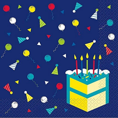 Unique Party Birthday Cake Napkins (Pack of 16) Navy (One Size)