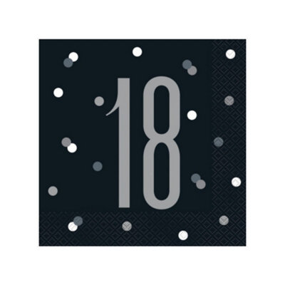 Unique Party Black Glitz 18th Birthday Party Napkins Black (One Size)