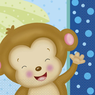 Unique Party Boy Monkey Baby Shower Napkins (Pack of 16) Brown/Blue/Green (One Size)