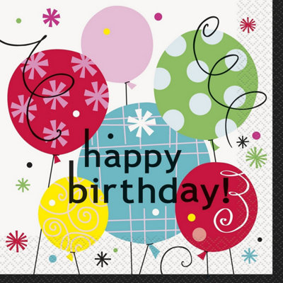 Unique Party Breezy Paper Birthday Disposable Napkins (Pack of 16) Multicoloured (One Size)