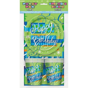 Unique Party Bright Birthday Party Tableware Set Green/Blue/White (One Size)