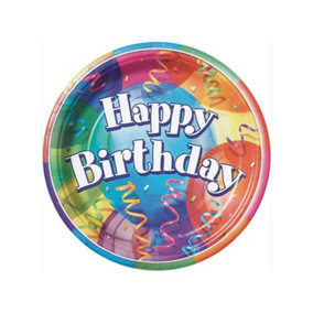 Unique Party Brilliant Birthday Party Plates (Pack of 8) Multicoloured (One Size)
