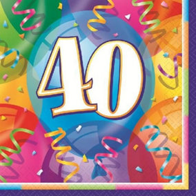 Unique Party Brilliant Paper 40th Birthday Napkins (Pack of 16) Multicoloured (One Size)