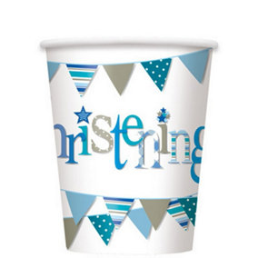 Unique Party Bunting Christening Cups Blue (270ml)
