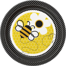 Unique Party Busy Bumblebee Party Plates (Pack of 8) Yellow/Black/White (One Size)