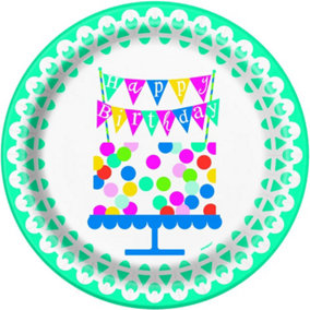 Unique Party Cake Birthday Party Plates (Pack of 8) Multicoloured (One Size)