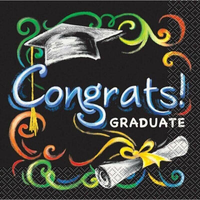 Unique Party Chalk Board Graduation Disposable Napkins (Pack of 16) Black/Multicoloured (One Size)