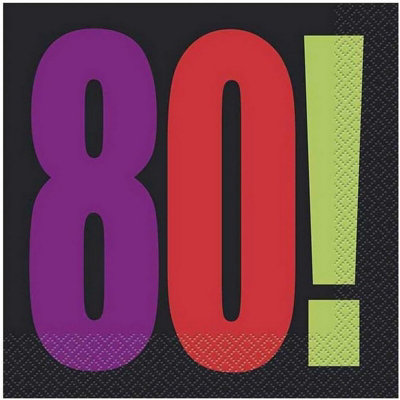 Unique Party Cheer Paper 80th Disposable Napkins (Pack of 16) Multicoloured (One Size)