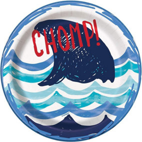 Unique Party Chomp Paper Shark Party Plates (Pack of 8) Blue/White (One Size)