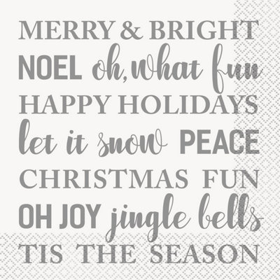 Unique Party Christmas Napkins (Pack of 16) White/Grey (One Size)