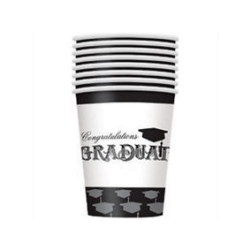 Unique Party Clic Graduation Disposable Cup (Pack of 8) Black/White (One Size)