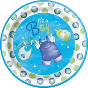 Unique Party Clothesline Its A Boy Baby Shower Party Plates (Pack of 8) Blue/White (One Size)