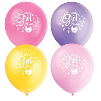 Unique Party Clothesline Its A Girl Latex Baby Shower Balloons (Pack of ...