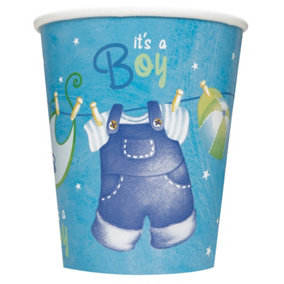 Unique Party Clothesline Paper Baby Shower Party Cup (Pack of 8) Blue/White/Green (One Size)