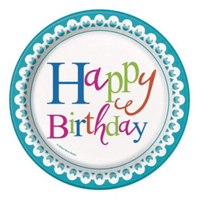 Unique Party Confetti Birthday Cake Plate (Pack of 8) White/Blue (One Size)