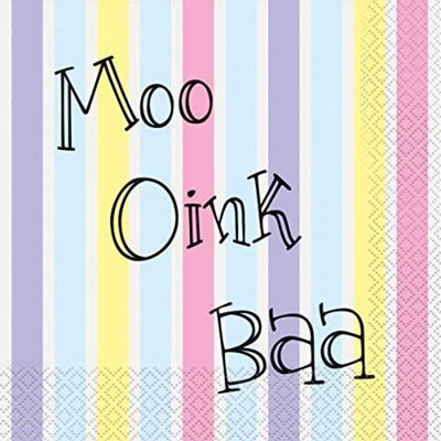 Unique Party Cute Farm Animal Paper Napkins (Pack of 16) Multicoloured (One Size)