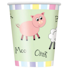Unique Party Cute Farm Animals Party Cup (Pack of 8) Green/Pink/Black (One Size)