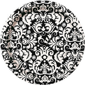 Unique Party Damask Disposable Plates (Pack of 8) Black/White (One Size)