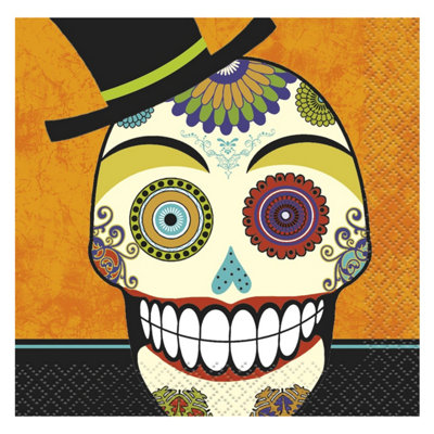 Unique Party Day Of The Dead Paper Halloween Napkins (Pack of 16) Multicoloured (One Size)