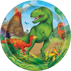Unique Party Dinosaur Party Plates (Pack of 8) Green/Blue/Brown (One Size)