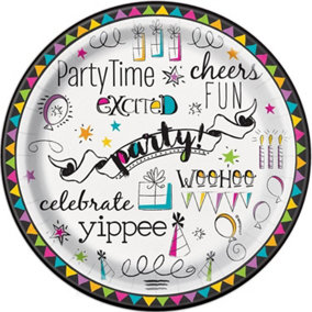 Unique Party Doodle Happy Birthday Party Plates (Pack of 8) Multicoloured (One Size)