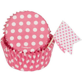 Unique Party Dotted Muffin and Cupcake Cases (Pack of 24) Hot Pink (One Size)