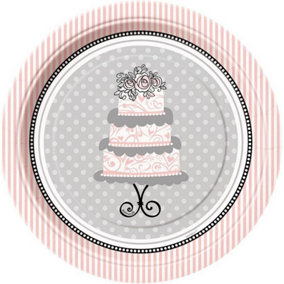 Unique Party Elegant Paper Wedding Dessert Plate (Pack of 8) Black/Pink/Grey (One Size)