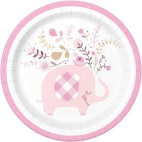 Unique Party Elephant Baby Shower Dessert Plate (Pack of 8) White/Pink (One Size)