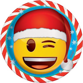 Unique Party Emoji Christmas Disposable Plates (Pack of 8) Yellow/Red/Blue (One Size)