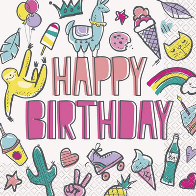 Unique Party Favorite Things Birthday Disposable Napkins (Pack of 16) Multicoloured (One Size)