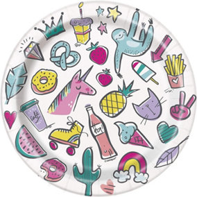 Unique Party Favorite Things Birthday Party Plates (Pack of 8) White/Multicoloured (One Size)