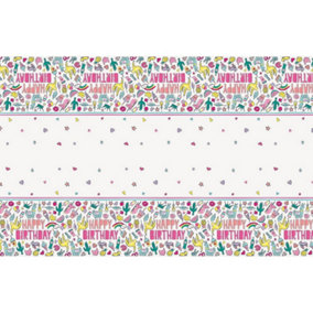 Unique Party Favorite Things Plastic Rectangular Happy Birthday Party Table Cover White/Multicoloured (One Size)