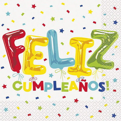 Unique Party Feliz Cumpleanos Paper Napkins (Pack of 16) White (One Size)