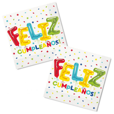 Unique Party Feliz Cumpleanos Paper Napkins (Pack of 16) White (One Size)