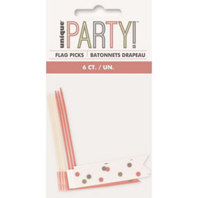 Unique Party Flag Happy Birthday Cupcake Topper (Pack of 6) Rose Gold/White (One Size)